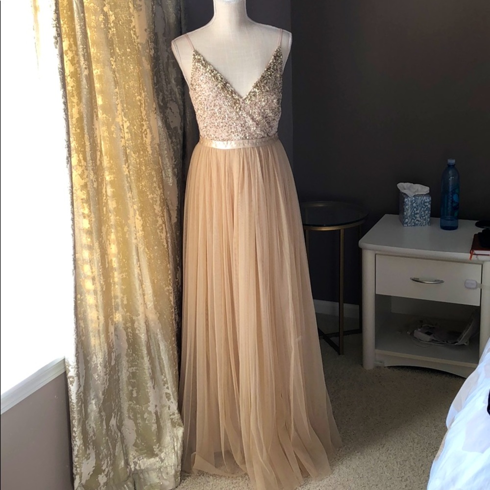 BHLDN Champagne Beaded Bodice Tulle Gown